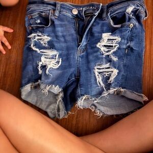 american eagle Distressed Blue Denim Shorts